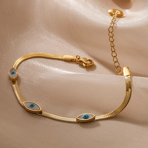 Evil Eye Edelstahl Armband Schlangenkette Gold Silber Plattiert Herz Anhänger Verstellbarer Schmuck Damen