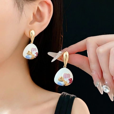 Vintage Französischer Stil Blumen Emaille Ohrhänger Mit Strass Silbernen Ohrsteckern Elegantes Palast Schmuckstück Für Damen