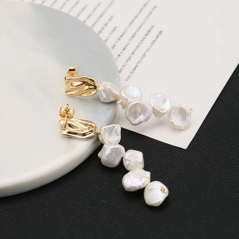 Pendientes Colgantes de Perlas de Agua Dulce Barrocas Hechos a Mano para Mujer Poste de Plata de Ley 925 Chapado en Oro 18K Joyería Regalo