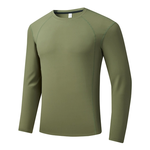 T-Shirt Homme Manches Longues Raglan Nylon Spandex Brossé Séchage Rapide Respirant Coupe Slim Sport Outdoor Base Layer