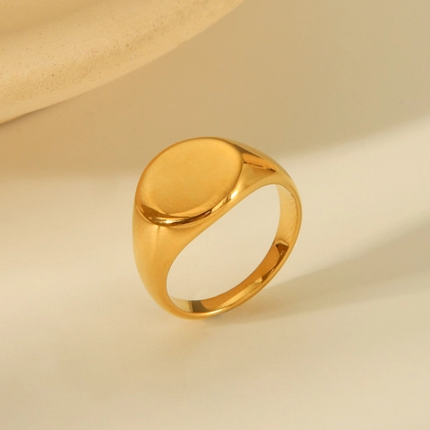 Chevalière En Acier Inoxydable Plqué Or Poli Miroir Minimaliste Géométrique À Plateau Plat Bijoux Pour Hommes Femmes