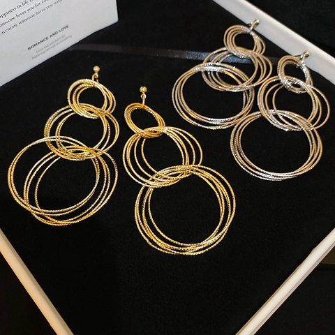 Orecchini A Cerchio Geometrici A Più Strati Con Perno In Argento Sterling 925 Gioielli Alla Moda In Metallo Testurizzato Per Donne