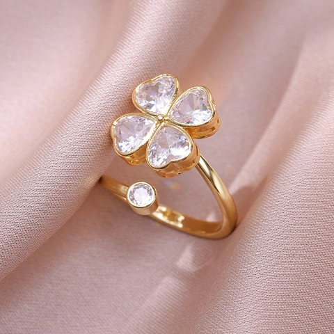 Rotatable Four Leaf Clover Heart Pendant Necklace Stainless Steel Zirconia Jewelry For Women Elegant Gold Plated Lucky Necklace Accessories Gift