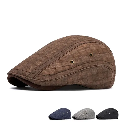 Britse Retro Platte Pet Katoen Polyester Verstelbare Gesp Ademend Geruit Casual Ivy Cap
