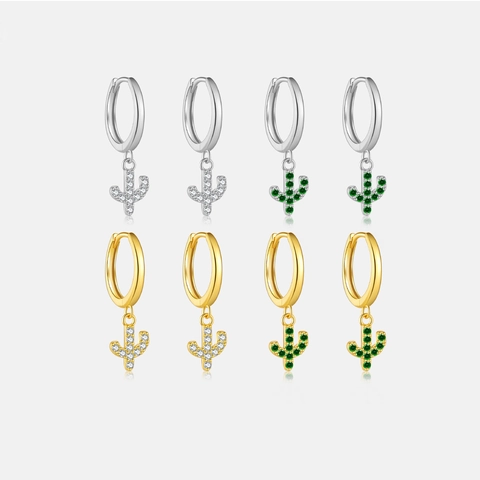 925 Sterlingsilber Kaktus Ohrhänger Creolen 18K Vergoldet Zirkonia Eingelegt Mode Schmuck Für Damen Geschenk