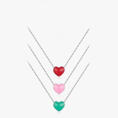 Heart Pendant Necklace 925 Sterling Silver Enamel Sweet Simple Minimalist Clavicle Chain Colorful Jewelry For Women