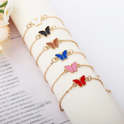Butterfly Charm Bracelet Alloy Gold Plated Enamel Adjustable Chain Jewelry For Women Girls Simple Sweet Versatile