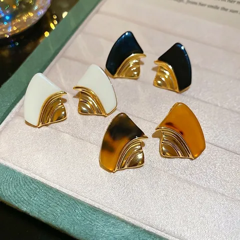 Geometrische Harz Ohrringe Mit 925 Sterling Silber Ohrstecker Retro Französisch Vergoldeter Schmuck Für Frauen