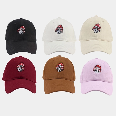 Cappello Da Baseball Con Ricamo Fungo Cotone Visiera Curva Regolabile Protezione Solare Outdoor Tempo Libero