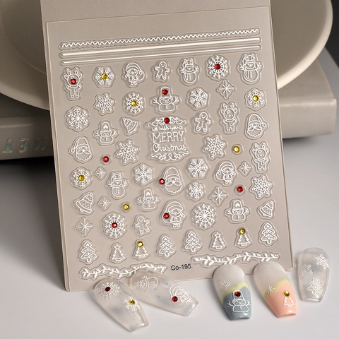 Weihnachts Nagelaufkleber Geprägt Schneeflocken Weihnachtsmann Rentier Muster Mit Strasssteinen Wasserfest DIY Feiertagsdeko