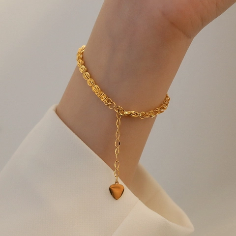 18K Gold Plated Heart Pendant Phoenix Tail Bracelet Women Vintage Stainless Steel Adjustable Minimalist Jewelry Gift