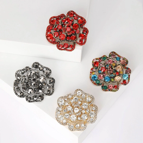 Spilla A Fiore Di Rosa Lega Strass Cristallo Elegante Spilla Da Bavero Gioielli Di Moda Vintage Accessori Per Donne