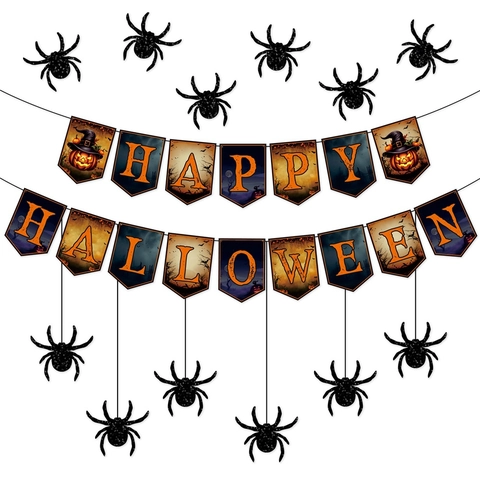 Halloween Papier Banner Happy Halloween Girlande Spinne Wandaufkleber Party Deko Geisterhaus Dekoration