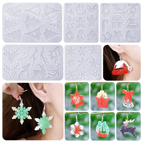 Moules En Silicone Pour Pendentifs De Noël DIY Outil De Moulage De Résine Époxy Cristal Flocon De Neige Renne Arbre Bijoux