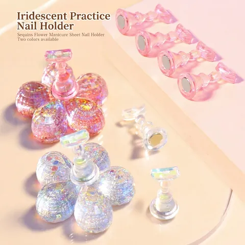 Support de Pratique du Nail Art Fleur à Paillettes Aurore Base Magnétique Avec Supports de Bout des Doigts Outil de Manucure