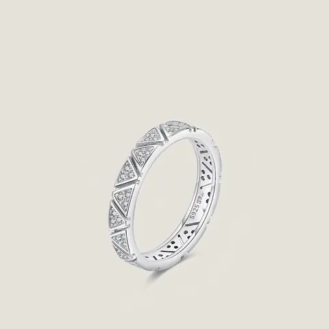 925 Sterling Silver Geometric Triangle Ring With Sparkling Full Synthetic Cubic Zirconia For Women Trendy Jewelry