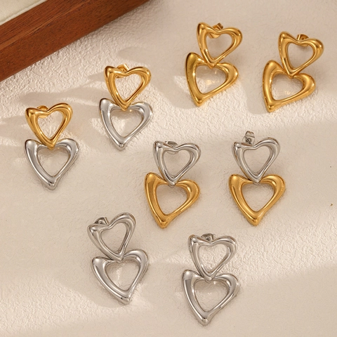 Pendientes Colgantes De Corazón Acero Inoxidable Entrelazado Hueco Pulido Oro Plata Color De Contraste Joyería De Moda Mujer