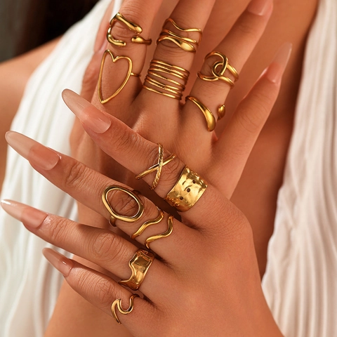 Geometric Irregular Open Ring Stainless Steel Adjustable Trendy Hip Hop Minimalist Non Fading Jewelry For Women