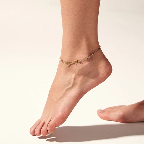 Gelaagde Roestvrijstalen Enkelband Hart Love Verstelbare Slangen En Kralenketting Modieuze Voetsieraden Voor Dames