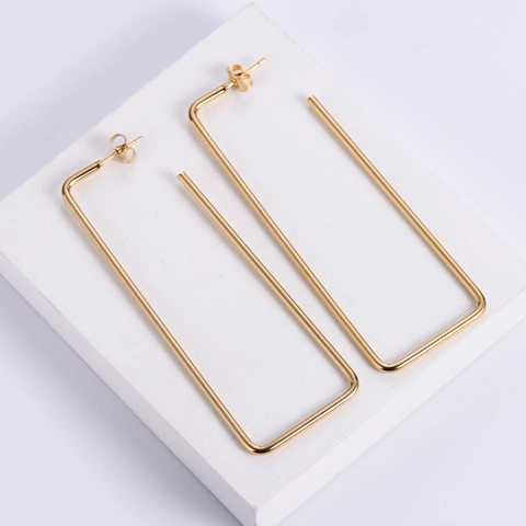 Rectangular Geometric Hoop Earrings 316 Stainless Steel 18K Gold Plated Hypoallergenic Modern Minimalist Jewelry