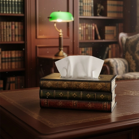 Vintage Book Shaped Wood Tissue Organizer Desktop Napkin Holder Stacked Books Design European Retro Classical Home Decor