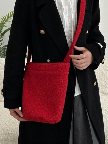 Sac Seau En Peluche De Laine D'Agneau Avec Doublure En Toile Et Boucle Magnétique Grande Capacité Hiver Sac Bandoulière