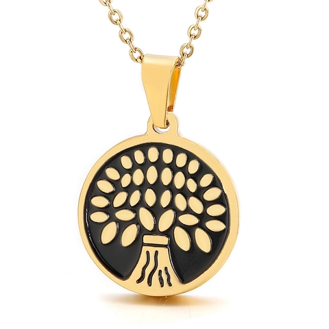 Edelstahl Halskette Mit Rundem Anhänger Lebensbaum Hand Der Fatima Auge Des Horus Modeschmuck Für Damen