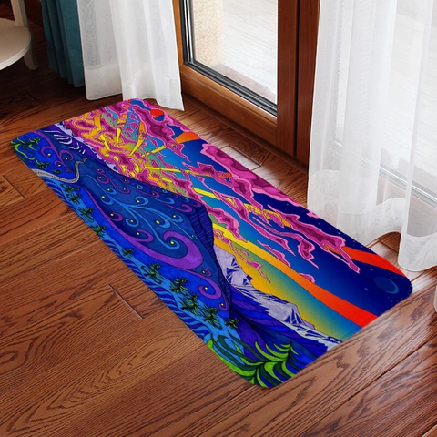 Psychedelic Art Floor Mat Flannel Absorbent Anti-Slip Doormat For Living Room Bedroom Kitchen Decor Rectangular Runner