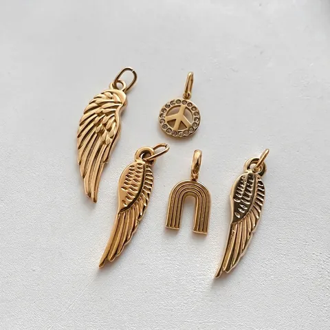 Stainless Steel Feather Wing Peace Sign Horseshoe Pendants Gold Silver Rhinestone Metal Charms For DIY Jewelry Making Accessories
