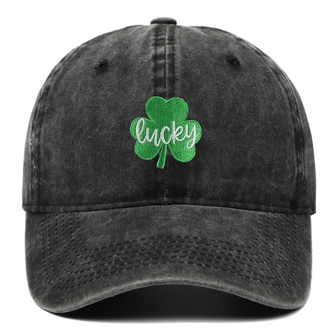 Washed Cotton Baseball Cap Clover Lucky Embroidery Adjustable Vintage Distressed Sun Hat For Outdoor Casual