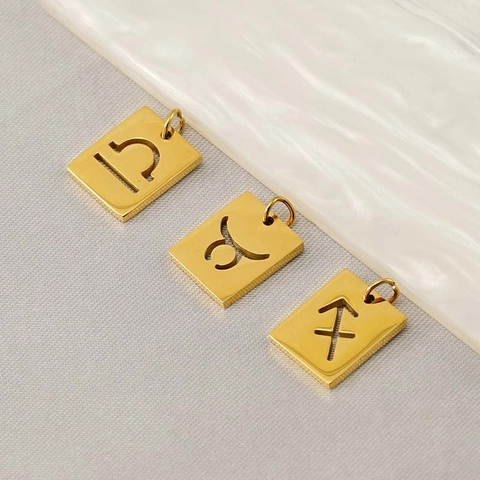 18K Gold Plated Stainless Steel Zodiac Pendant Square Hollow Constellation Symbol DIY Necklace Jewelry Finding For Women