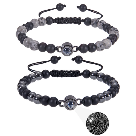 Bracelet De Projection Perles En Pierre Naturelle Multilingue I Love You Corde Tressée Ajustable Bijoux Romantiques Pour Couples