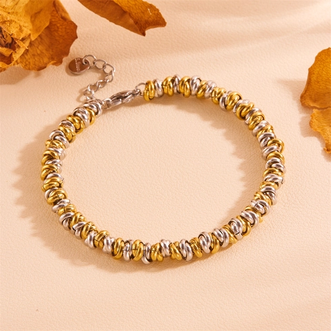 Dual Tone Stainless Steel Interlocking Ring Braided Bracelet For Women Retro Elegant Fashion Jewelry Adjustable