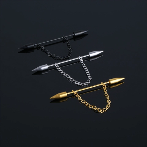Industrial Barbell Ohrring 316 Edelstahl Lange Stange Mit Kette Und Kegelenden Punk Gothic Piercing Schmuck Für Unisex