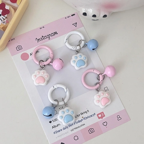 Portachiavi Carino Zampa Di Gatto Con Campanello Ciondolo Per Borsa Silicone Kawaii Regalo Cartone Animato Rosa Blu