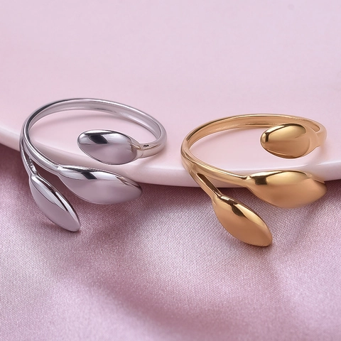 Anillo Abierto De Triple Hoja Acero Inoxidable 304 Chapado En Oro 18K Ajustable Pulido Joyería Retro Minimalista Mujeres