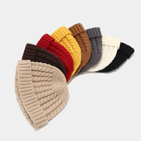 Bonnet Beanie Vintage à Torsades Pour Hommes Femmes Acrylique Bonnet Docker Chaud Hiver Sans Bord Couleur Unie Couvre-Chef Extérieur