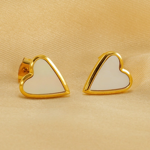 Pendientes De Corazón Acero Inoxidable Chapado En Oro 18K Geométrico Nicho Francés Nácar Acrílico Mujer