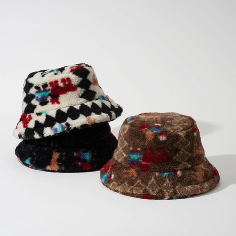 Cappello Da Pescatore In Peluche Caldo Pile Ispessito Motivo Geometrico Inverno Autunno Outdoor Casual Per Donne Uomini