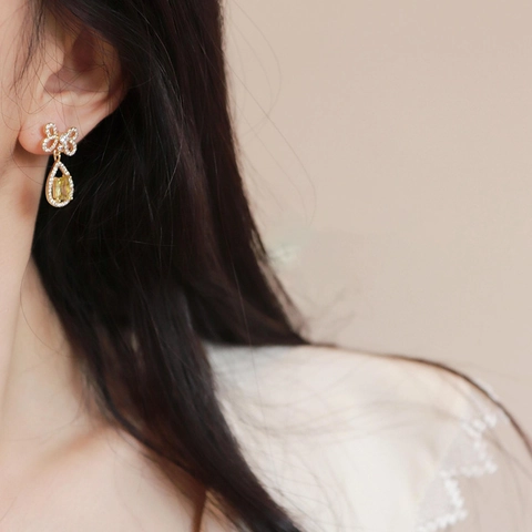 Strik Drop Oorbellen Met Zilveren Oorsteker Zirkoon Waterdruppel Koper Verguld Elegante Sieraden Cadeau Voor Vrouwen
