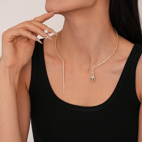 Snake Choker Necklace Copper With Rhinestone Open Adjustable Design Party Statement Jewelry For Women