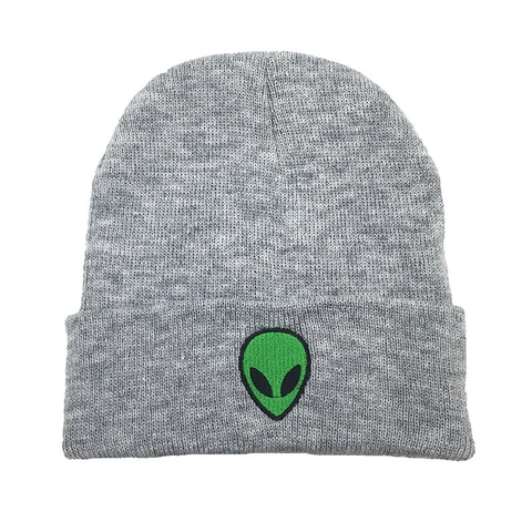 Alien Kopf Stickerei Acryl Strickmütze Winter Warm Streetwear Hip Hop Totenkopf Kappe Unisex