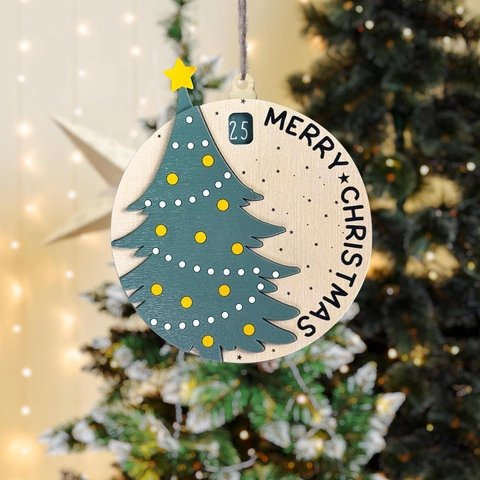 Calendario Conto Alla Rovescia Natale Legno Ornamento Appeso Rotondo Finestra Scorrimento Data Decoro Albero Di Natale