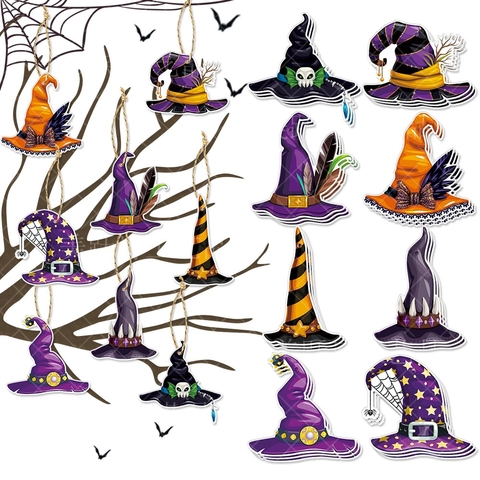 Etichette Appese Cappello Da Strega Halloween Ornamenti Carta Per Decorazione Festa Fai Da Te Artigianato Cartoncino Doppia Faccia