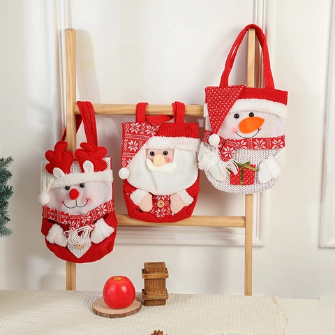 Sacchetti Regalo Di Natale In Maglia Peluche Babbo Natale Pupazzo Di Neve Renna Cartone Animato Borsa Per Caramelle Festa