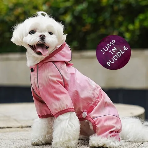 Dog Raincoat Waterproof Polyester Hooded Four Leg Pet Rain Jacket With Reflective Strips Tie Dye For Small Medium Dogs