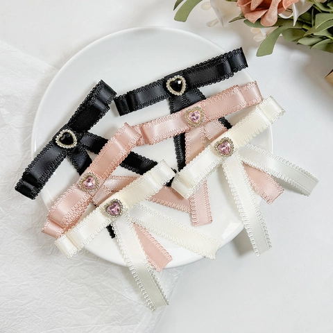 Pinza para el Pelo con Lazo de Cinta Dulce Con Corazón de Strass Borde de Encaje Hecha a Mano Pinza de Pico de Pato Mujer