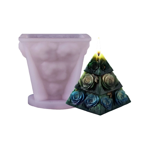 Rose Pyramid Silicone Mold For Candle Making DIY Embossed Flower 3D Geometric Scented Soap Resin Craft