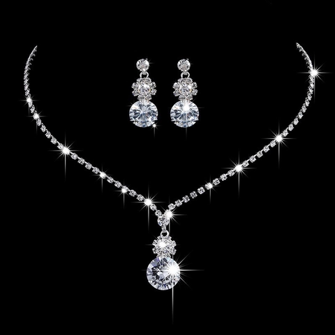 Bridal Rhinestone Zircon Tassel Necklace Earrings Silver Plated Copper Alloy Wedding Party Elegant Women Accessories