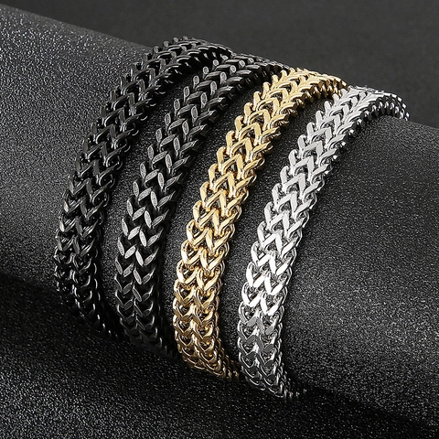 Pulsera De Cadena Franco De Doble Fila Hombres Acero Inoxidable 316L Pesada Tejida Hip Hop Punk Joyería Streetwear